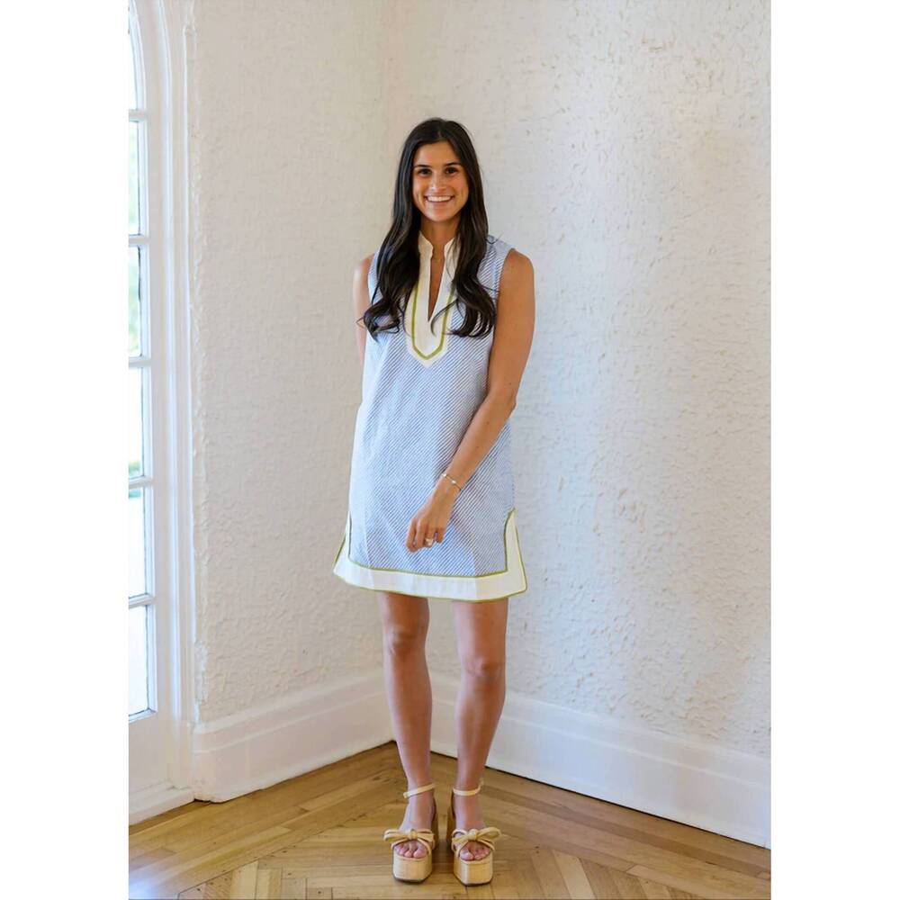 NEW THML cape mini dress in blue/white